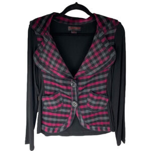 Alison  Sheri Collection Purple Plaid Knit Blazer Size Medium